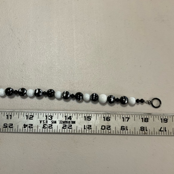 Hand Crafted Necklace Bracelet Black & White Floral Hearts Striped Beads - Picture 8 of 9